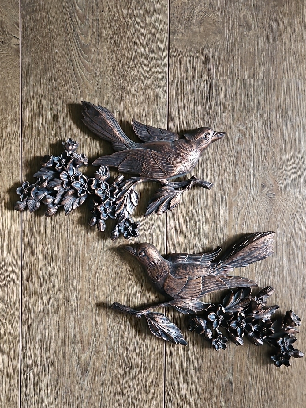 Vintage 1967 Coppercraft Bird With Flowers Wall Hangings Set Of 2